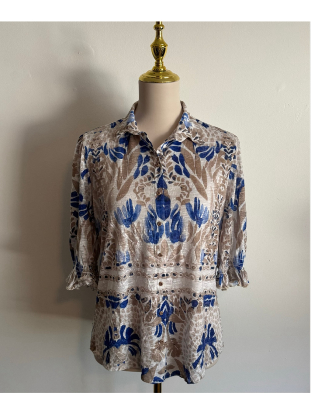 Women's David Cline Button Down Shirt S White Blue Floral